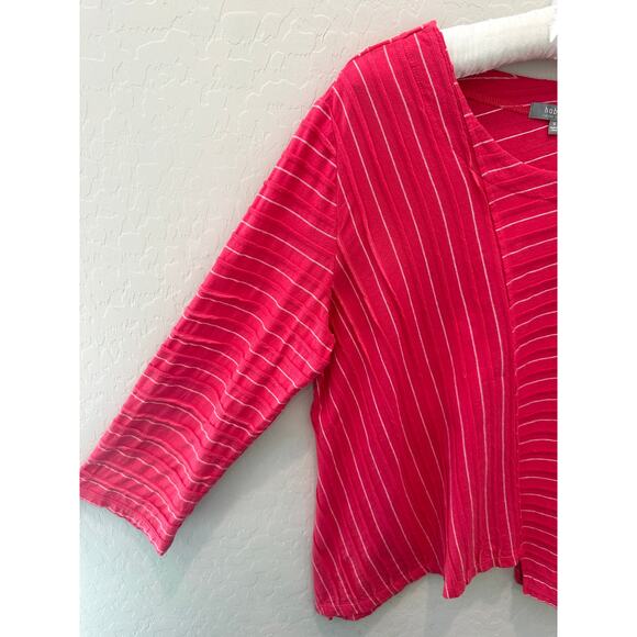 HABITAT | Hot Pink Striped Asymmetrical Knit Shirt Top | Medium - Picture 3 of 7